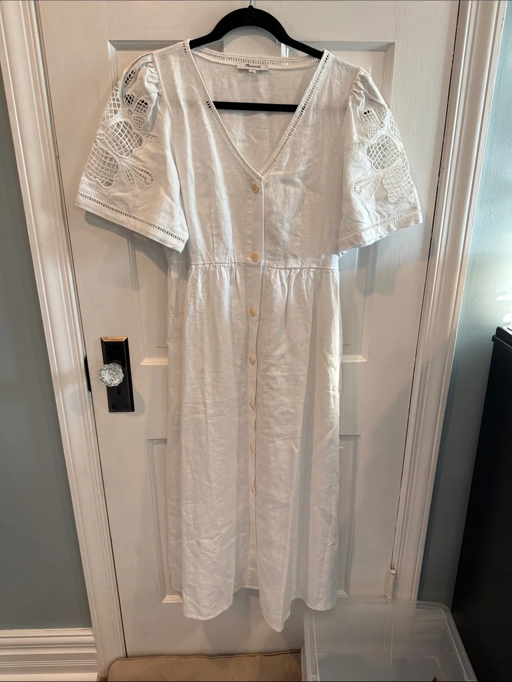 Madewell White Button-Front Eyelet Sleeve Midi Dress
